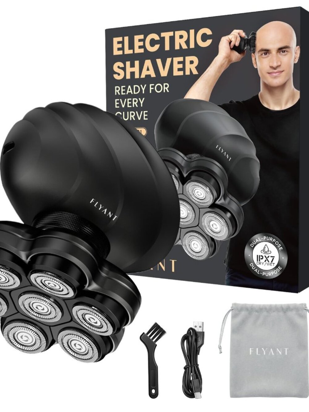 New Flyant 7D Arc Electric Head & Body Shaver - Wet/Dry, Detachable, LED Display